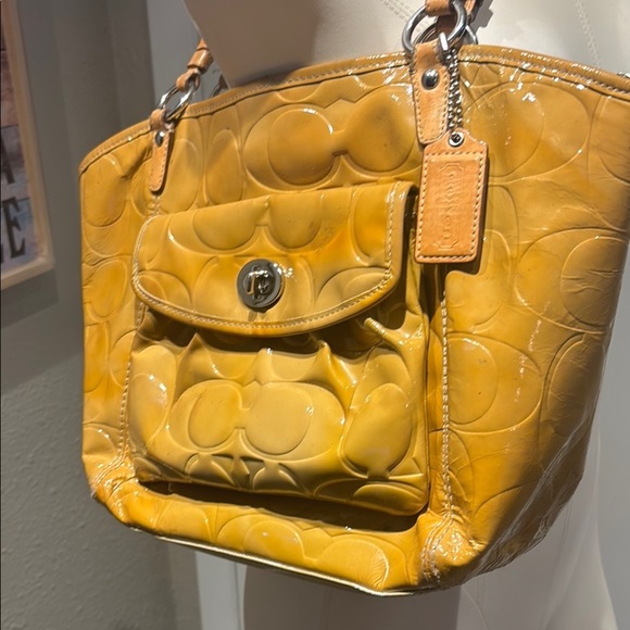 Coach Yellow Signature Tote with Leather Trim - Picture 2 of 16